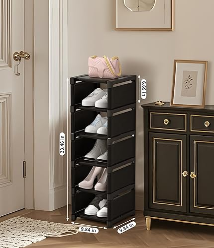 Miniatura 3 de Zapatero de 6 niveles, organizador de zapatos ajustable, resistente, fácil de montar, estante estrecho para zapatos, para armario, entrada, pasillo,