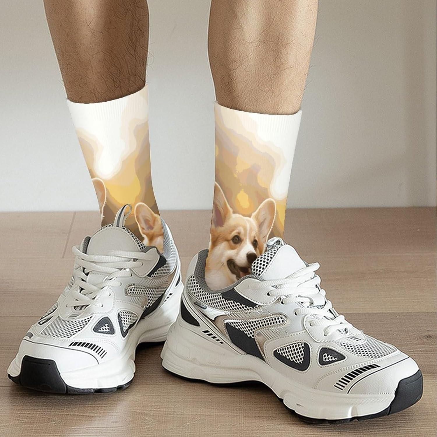 Mid-Calf Socks for Unisex, Casual Long Cute Corgi Dog Sock for Running, Elastic Crew Socks for Work