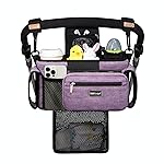 TOPDesign Universal Baby Stroller Organizer, Stroller Caddy with Detachable Mesh Bag & Heightened Insulated Cup Holders & Non-Slip Secure Hooks Accessories, Fits Most Strollers (Purple)