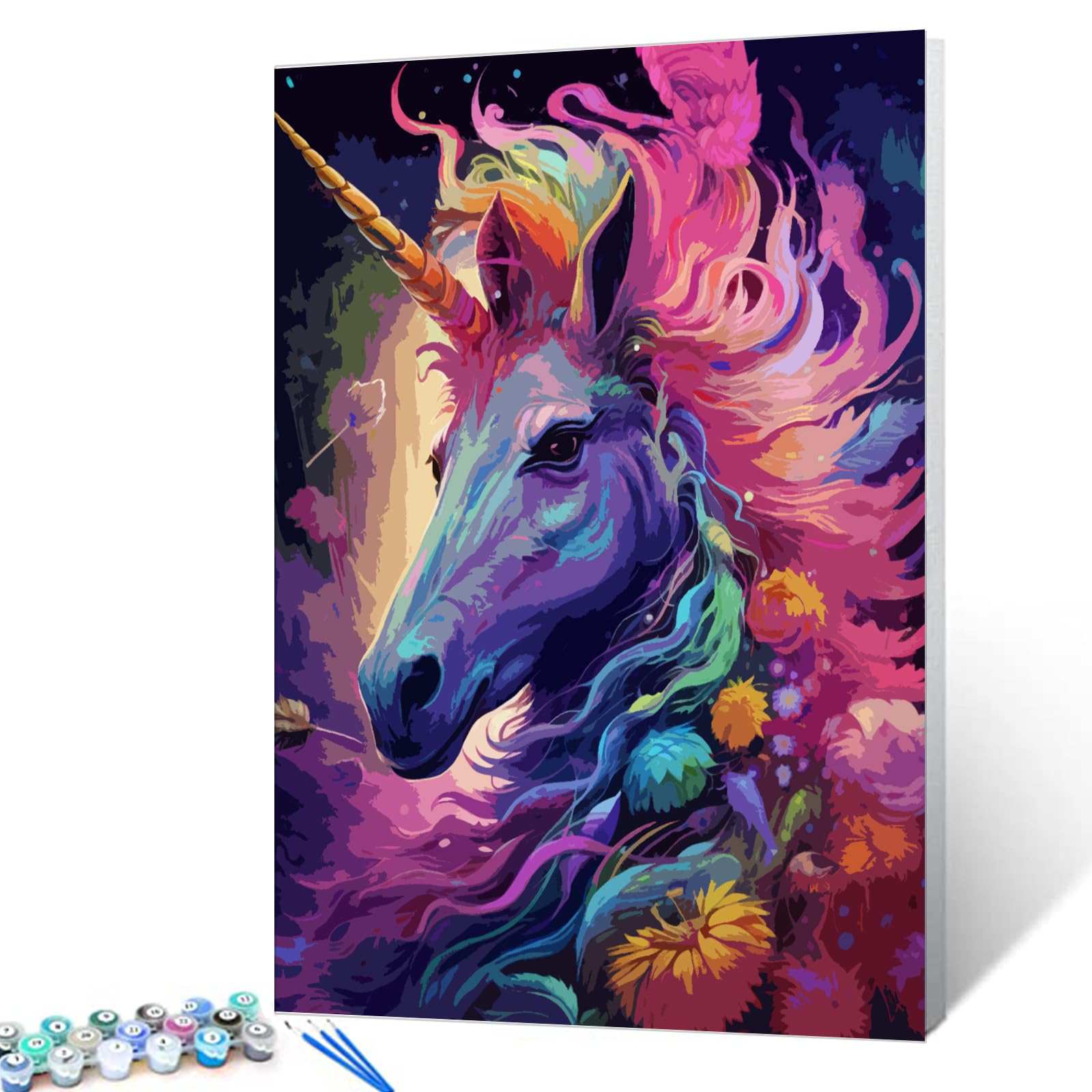Walarky DIY Paint by Numbers, Abstract Flower Horse,Canvas Oil Painting Kit for Kids & Adults,16x 20inch Drawing Paintwork Acrylic Pigment,for Home Living Room Hallway Decorative Painting DIY Frame โ image 1
