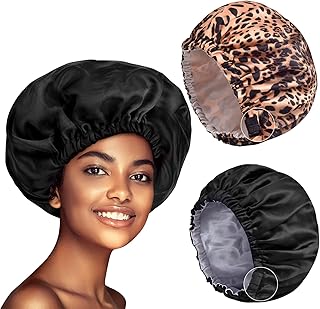 Sponsored Ad - 2 PSC Satin Bonnet Hair Bonnet for Sleeping Large Satin Bonnet for Women Silk Bonnet for Adjustable Natural...