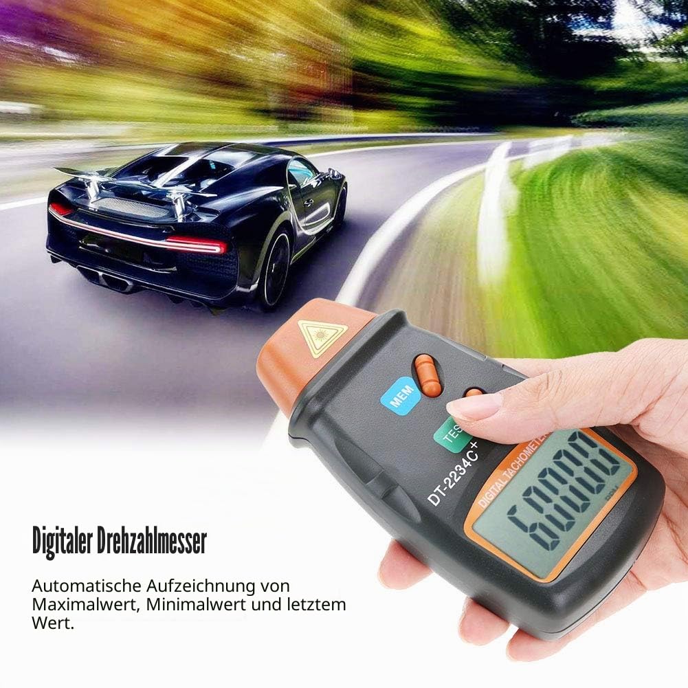 Digitaler Drehzahlmesser, DT-2234C + Berührungsloser Mini-Drehzahlprüfmesser LCD-Display Digitaler Fototachometer für Motorräder Drehmaschine Autoherstellung