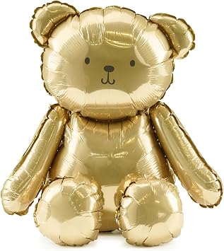 Gold Teddy Bear Foil Balloon PartyDeco 15 16.5 Inch | Baby Shower Decor, Gender Reveal, 1st Birthday Party, Neutral Nursery Decoration