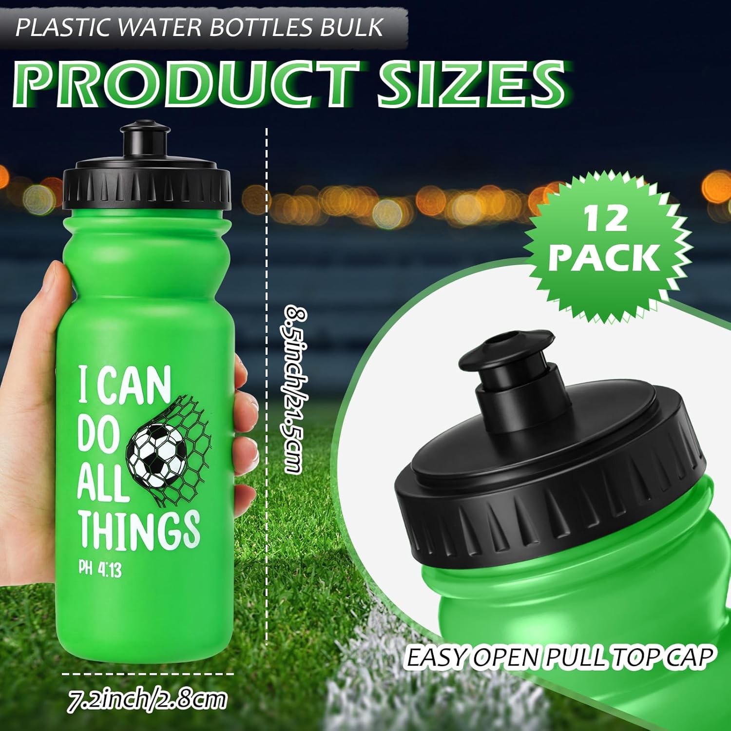 1 Pcs Soccer Water Bottle 20 oz Sports Soccer Water Bottle Plastic Leak Proof with Pull Top Lid for Sports Team Gifts Travel Gym Party Supplies