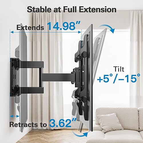 Miniatura 4 de PERLESMITH Soporte de pared para TV de movimiento completo para televisores de 37 a 75 pulgadas de hasta 132 libras, soporte de TV con brazo