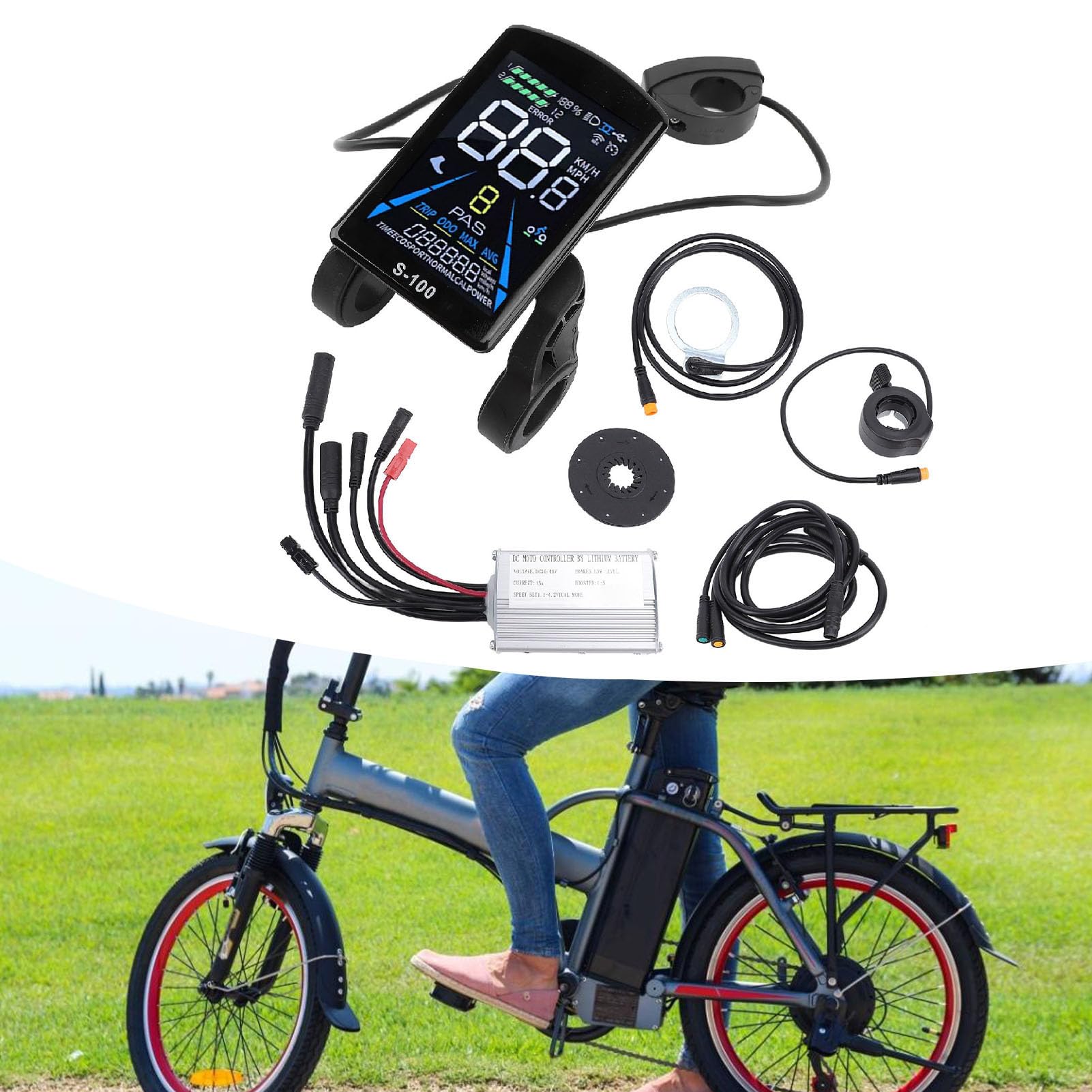 Kit Controller Scooter Elettrico, 36V 48V 250W 350W 15A Controller Motore Onda Sinusoidale con Display LCD S100 a Acceleratore a Pollice a Sensore di Potenza Assistito