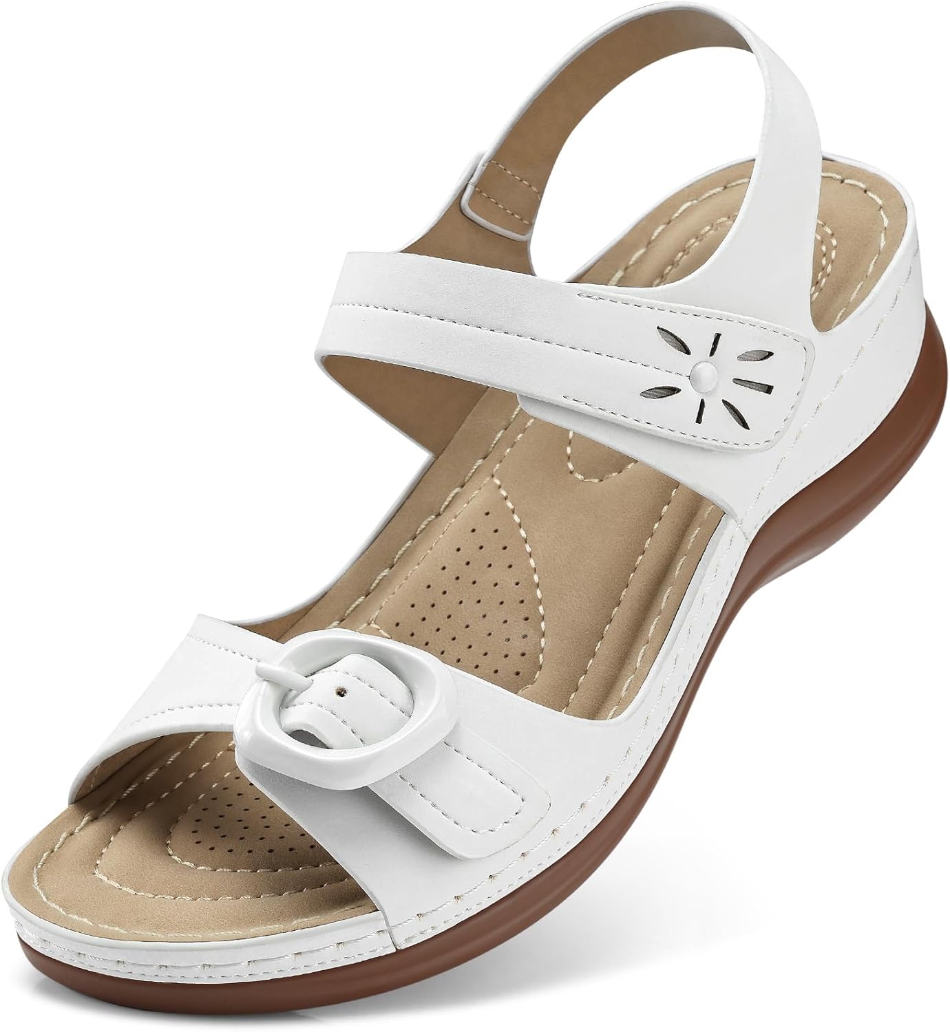 SHIBEVER Womens Wedge Sandals Comfortable: Buckle Ankle Strap Low Wedge Sandals Dressy Breathable Memory Foam Insole Casual Walking Summer Shoes