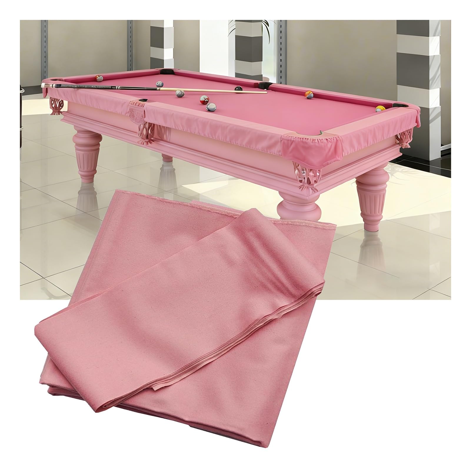 Fieltro para Mesa de Billar Americana de Nueve Bolas, Tela Precortada Rosa con 6 Tiras