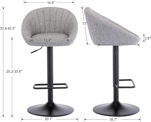 Miniatura 2 de CIMOTA Juego de 2 taburetes de bar giratorios de tela de rizo gris moderna, altura de asiento ajustable de 25-33 pulgadas, asiento acolchado, marco
