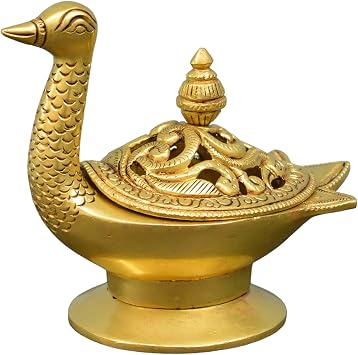Brass Dhoop Dhup Dani Tealight Candle Holder for Home Office Temple Mandir Pooja Puja Room | Yellow 4.5 x 2.5 x 3.8 Inch L x W x H
