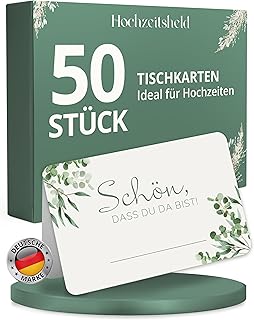 HOCHZEITSHELD Tischkarten Hochzeit 50 Stück - Moderne Platzkarten als Tisch Namensschilder bei der Hochzeitsfeier oder im Standesamt, Tischkärtchen als Hochzeitsdeko, Tischdeko Hochzeit Namenskarten
