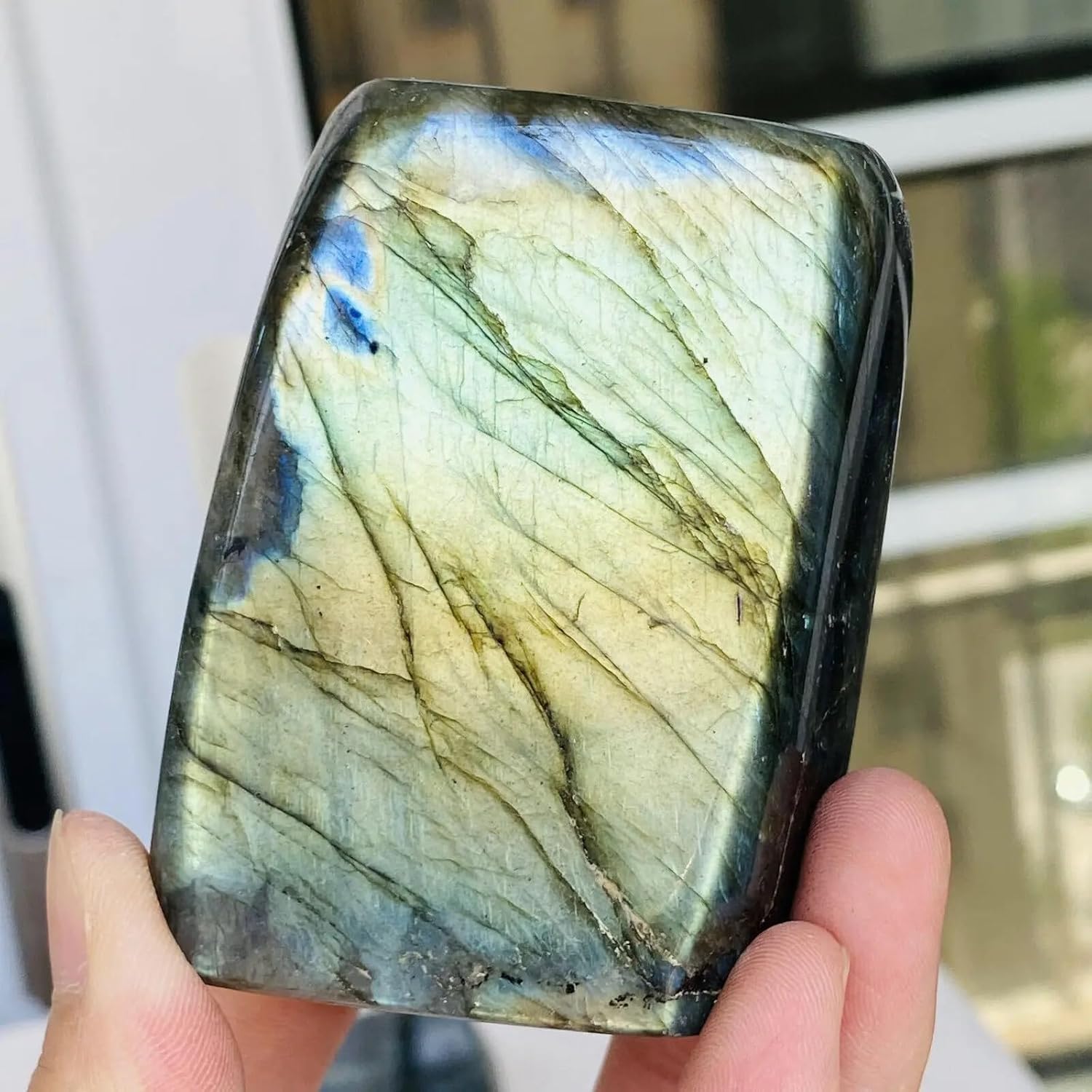 KatLin Natural Crystal Moonstone Raw Gemstone Ornament Polished Quartz Labradorite Handicraft Decorating Stone Healing Ornaments (Size : 200-300g)