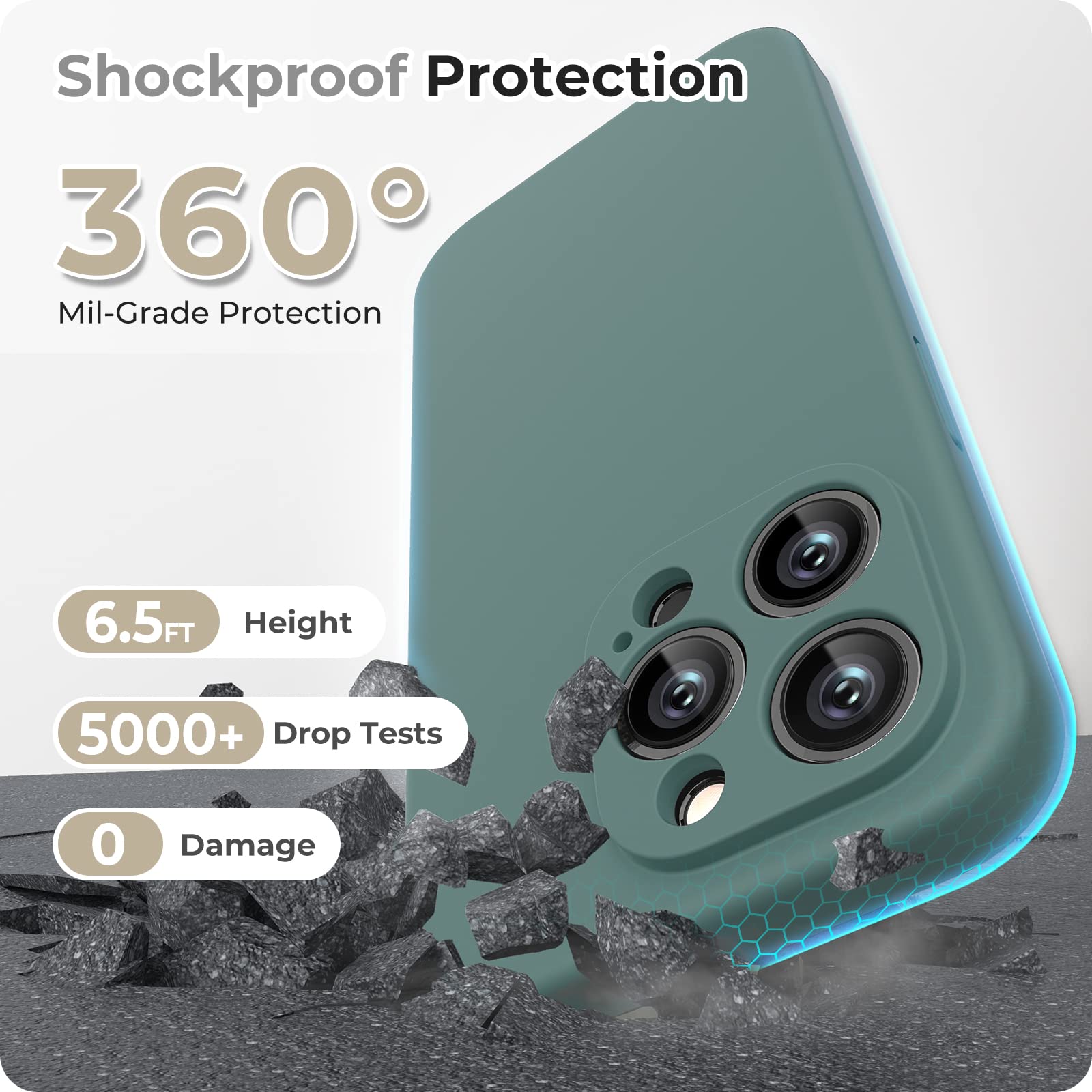 GOODVISH 3 in 1 Cover in Silicone per iPhone 14 Pro 6,1" (2022), con 2 Pezzi di Pellicola Protettiva, iPhone 14 Pro Custodia per Cellulare Antiurto Resistente Protezione Fotocamera, Verde Pino