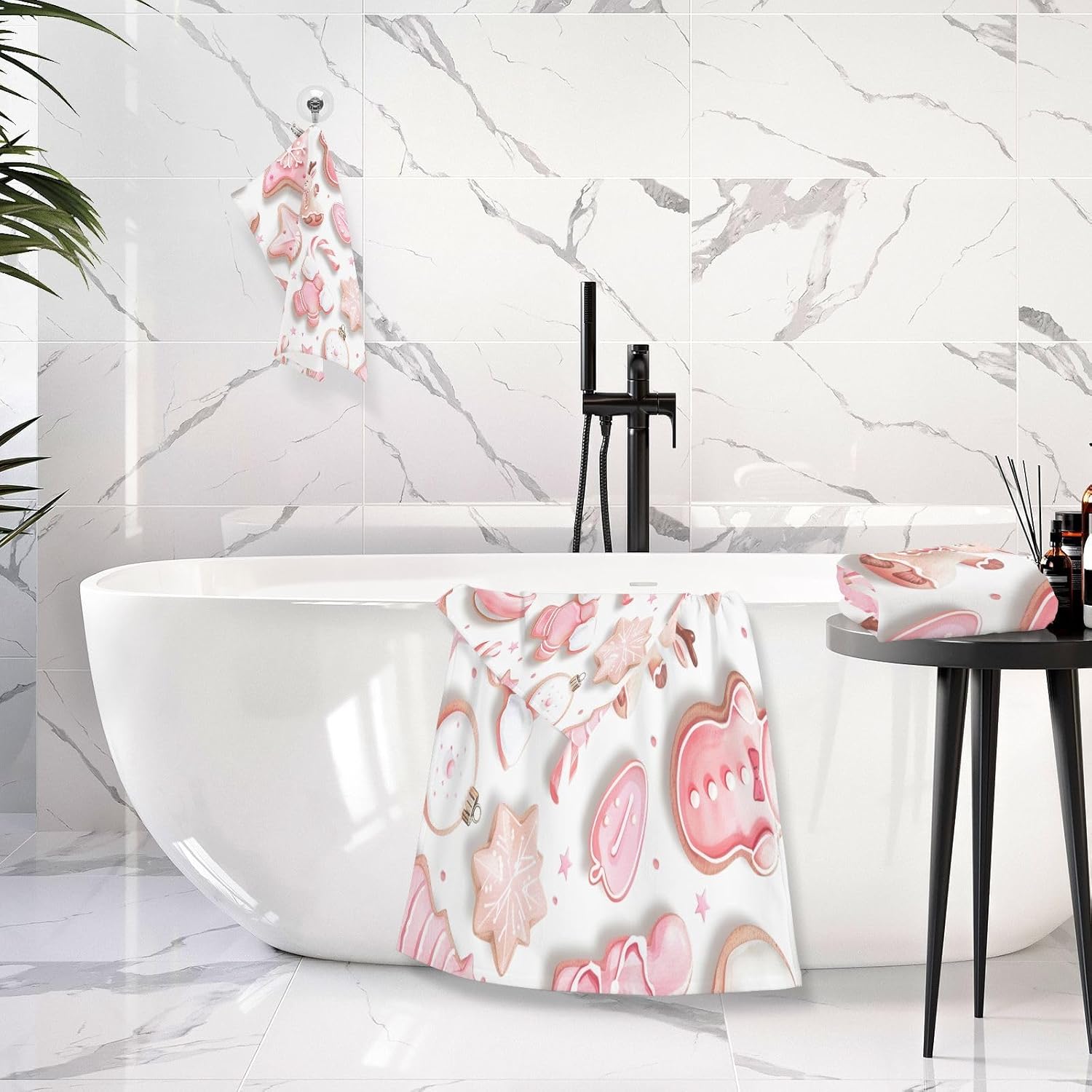 Hand Towels Premium Soft and Highly Absorbent Pink Christmas Cookies 2 Pcs Towels for Bathroom Set 100% Cotton Decorative Face Towels