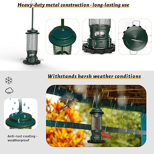 Miniatura 2 de Comederos de pájaros con bloqueo de ardillas para exteriores, comedero de metal resistente para aves silvestres, alimentador de semillas de pájaros