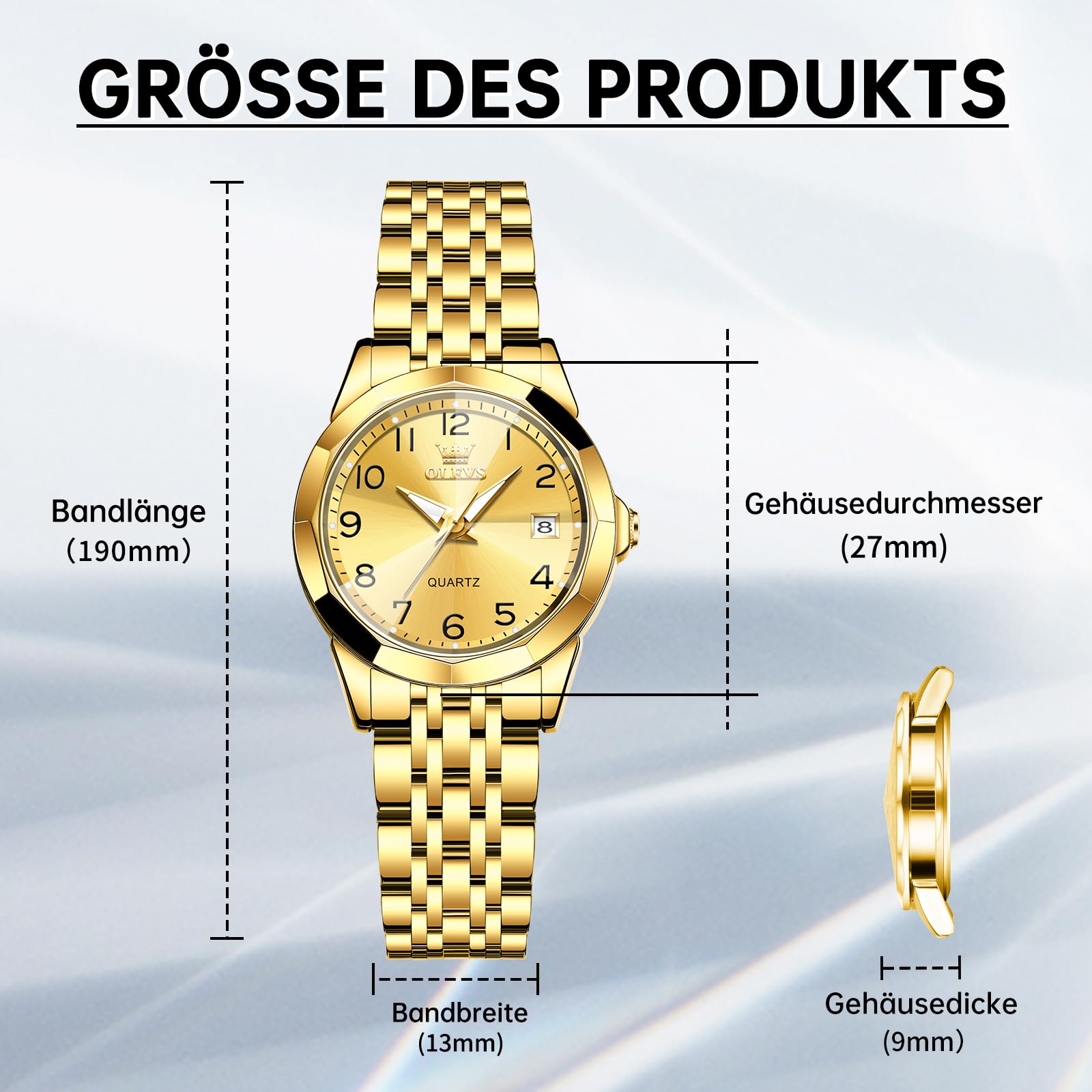 OLEVS Armbanduhr Damen, Kleine Gesicht Edelstahl Damen Kleideruhren, Luxus Diamant Analoger Quarz Watches for Women, Wasserdicht Damenuhr mit Datumsanzeige