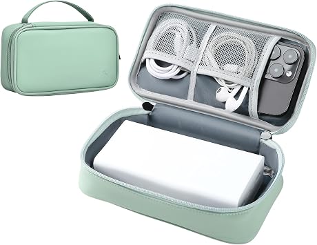 Portable Charger Organizer Travel Case Shockproof Power Bank case for Anker/Jackery/RAV/20000/30000mAh Power Bank Leather Electronic Case for PowerCoreLight Green, Single Layer-Large