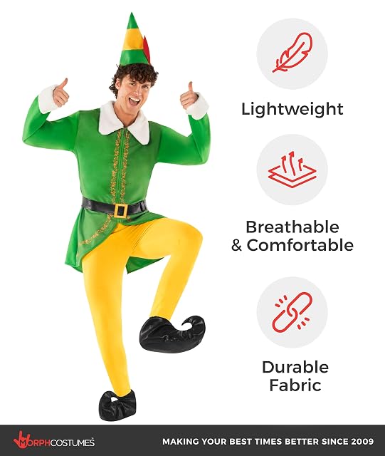 Foto 7 de 7 de Morph Disfraz Elfo Hombre, Traje de Elfo Navideño, Vestuario para Fiestas y Navidad, L