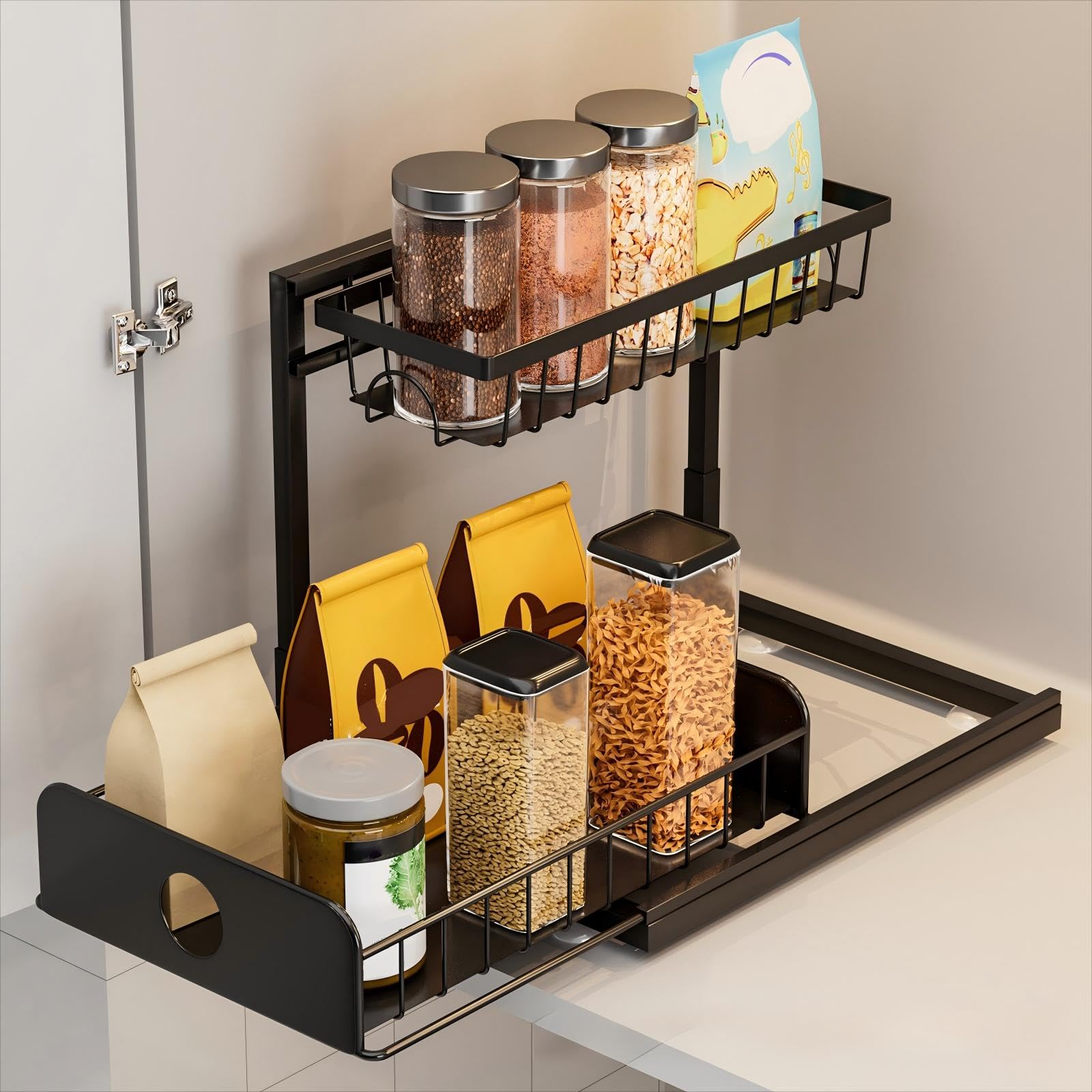 Étagère de rangement coulissante pour épices et ustensiles dans la cuisine