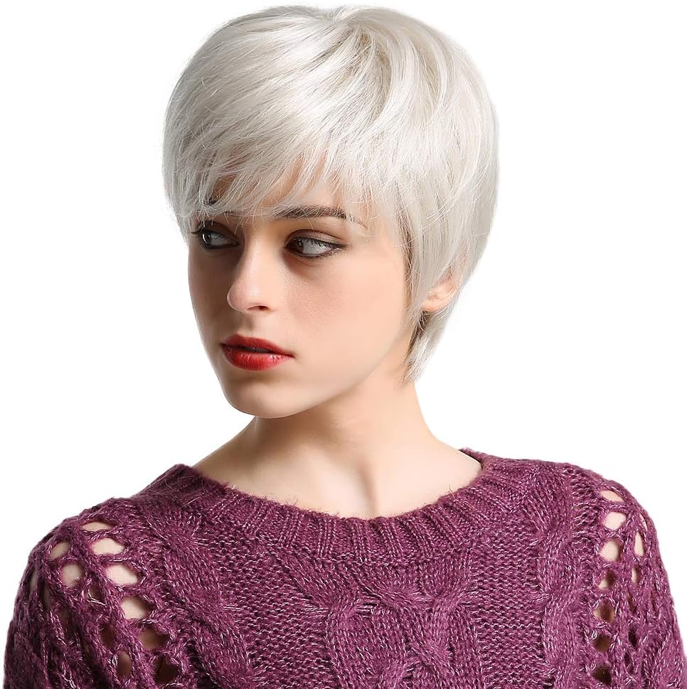 Emmor Short Grey Human Hair Wigs for Women Natural Pixie Cut Wig, Daily Hair