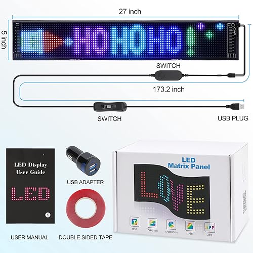 Vista 14 de Letrero LED, señal de coche LED programable con aplicación Bluetooth, panel de matriz LED de mensaje de desplazamiento USB 5V, tablero