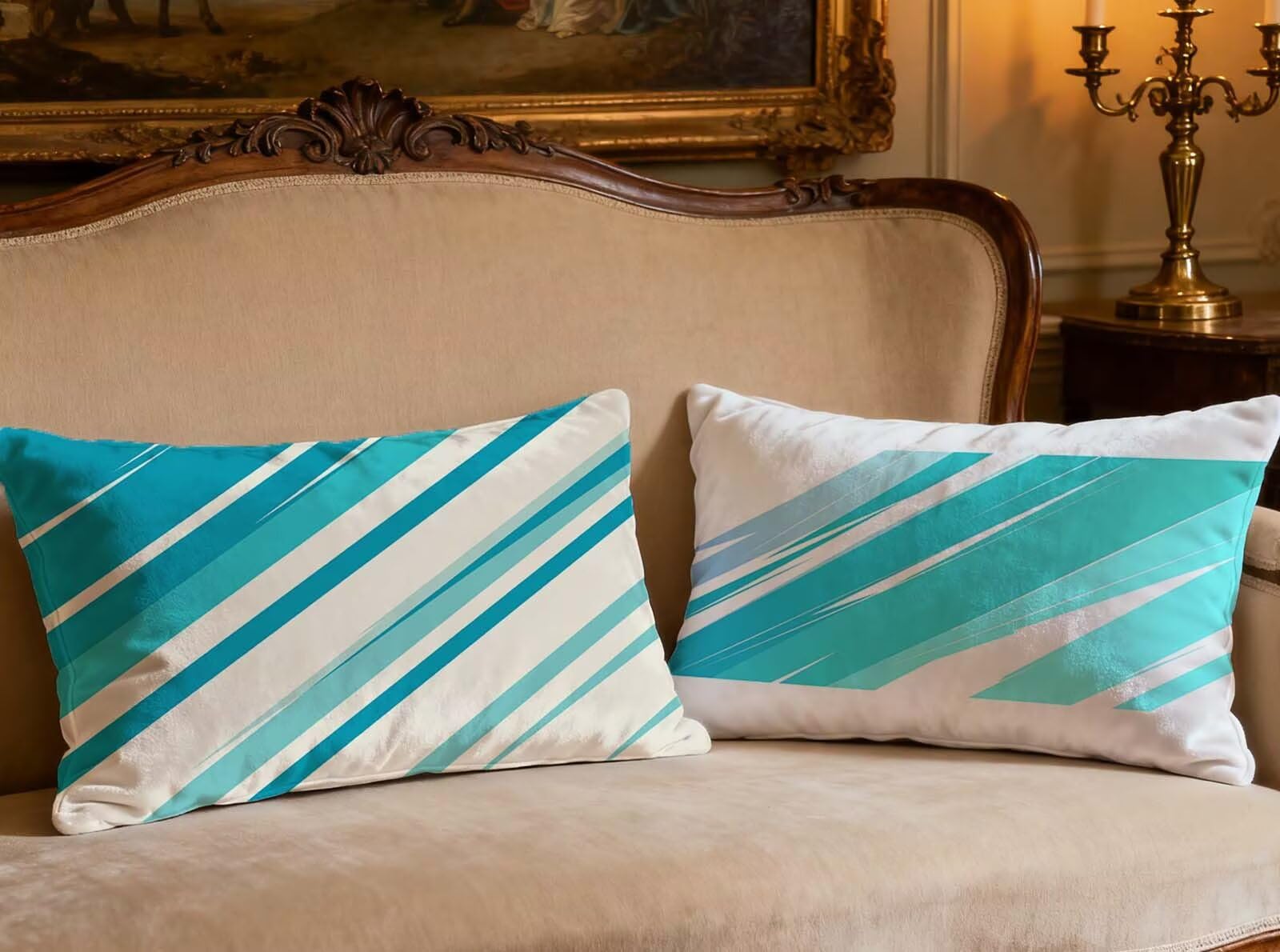 Housse de coussin bleu 40x70cm velours rectangulaire, lot de 2 taies déco