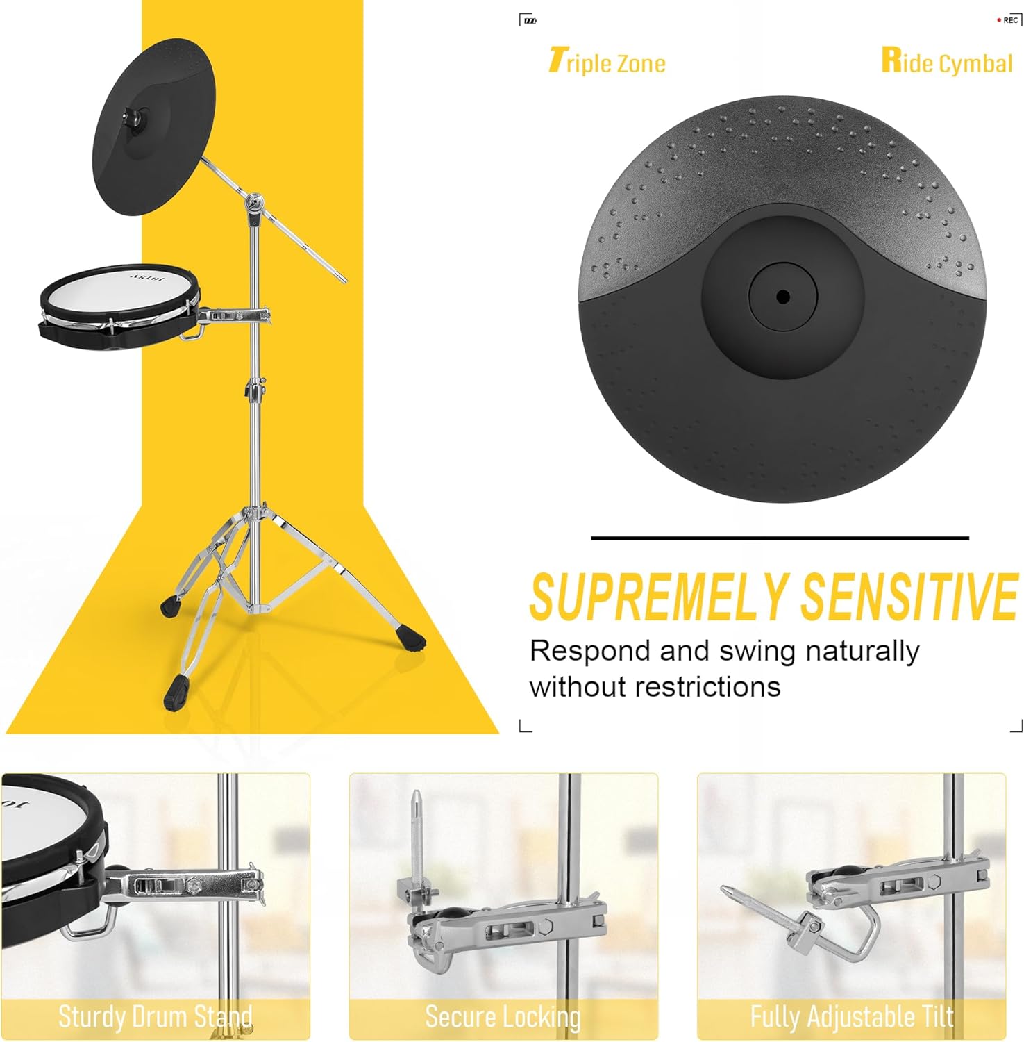 Close-up of the triple-zone ride cymbal with detailed texture