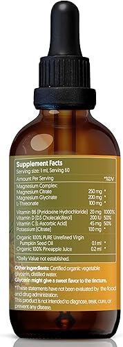 Miniatura 9 de Magnesio Plus Sabor a Piña para Niños y Adultos  Citrato de Magnesio, GlicinatoL-treonato y Vitamina B6, D, CLiquid Drops Suplemento 2 fl oz