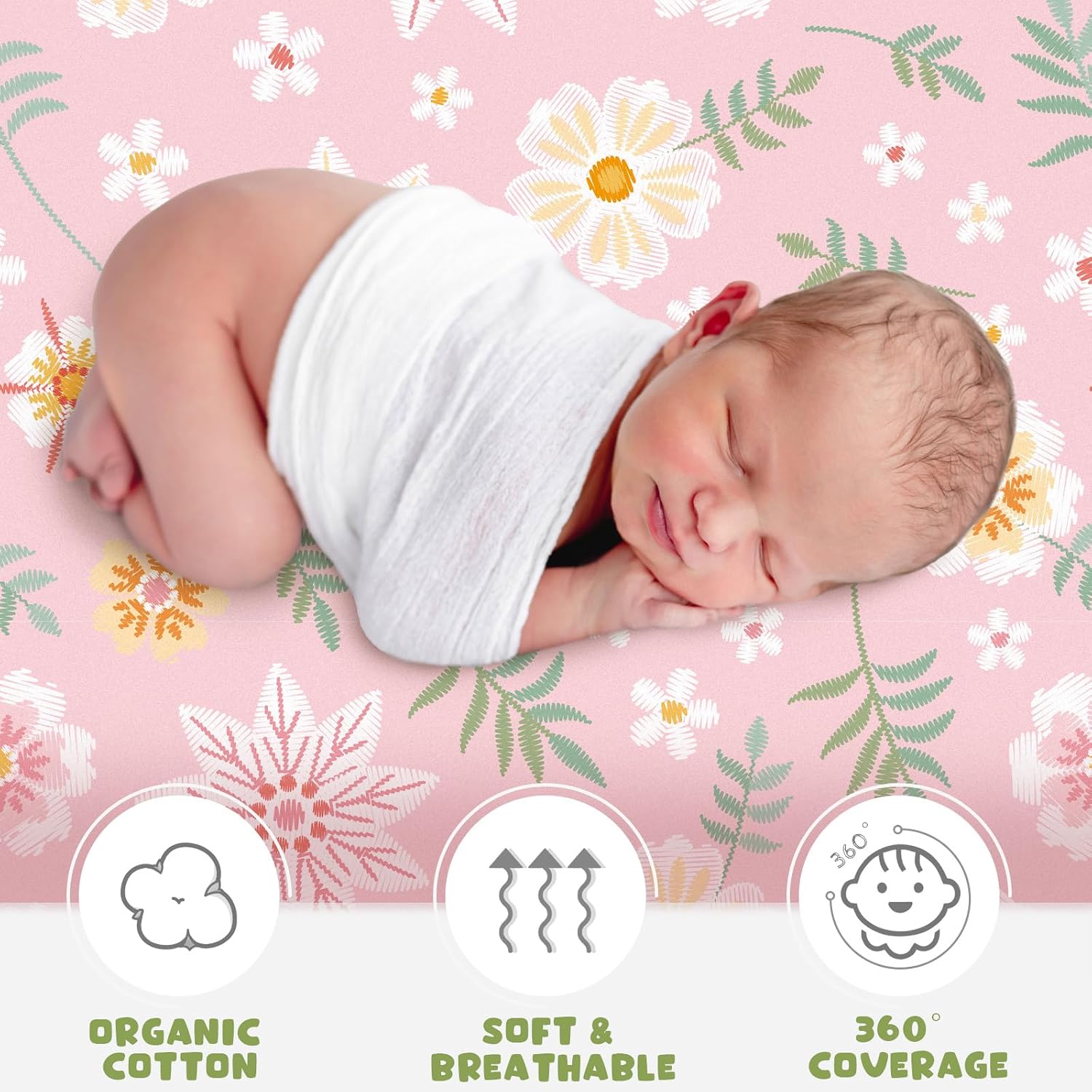 4 Pcs Baby Bassinet Sheets Soft Fitted for Baby Boys Girls Soft Cotton Boho Flowers Bassinet Sheet Cover Safe Comfort for Standard Rectangular Mattress Cradle