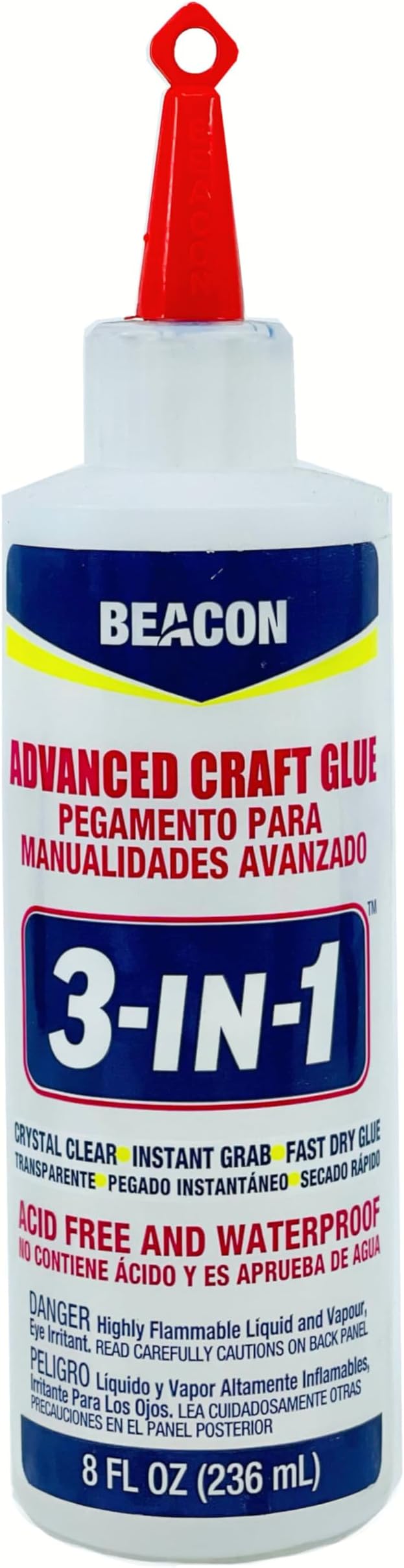 3-in-1 Advanced Craft Glue - Fast-Drying, Crystal Clear Adhesive for Wood, Ceramics, Fabrics, and More, 8-Ounce