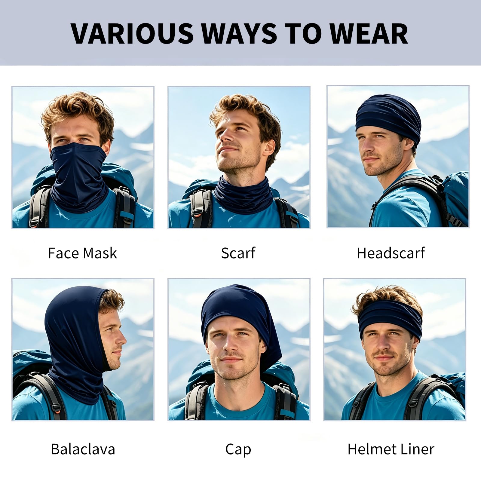 Paquete de 6 máscaras faciales refrescantes para hombres y mujeres, transpirables, protección contra el polvo, rayos UV, multifuncionales, reutilizables