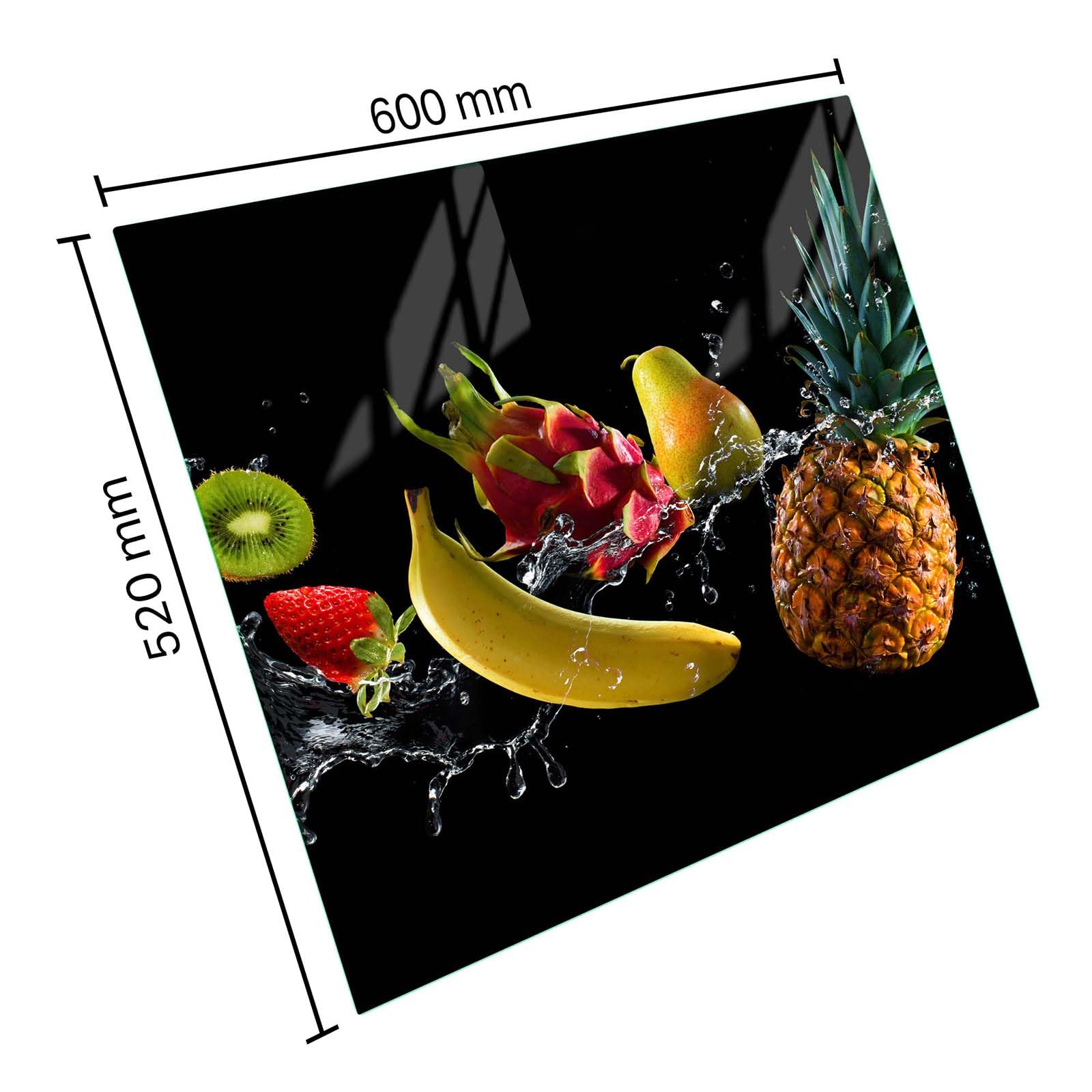 SFArt Protège-plaque 60x52 – Planche à découper en verre trempé 1 pièce – Induction & Vitrocéramique - Fruits Tropicaux- SFArt