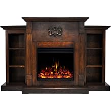 Hanover Classic 72" Electric Fireplace with Mantel, Bookshelves, Deep Log Display, and Multi-Color Flames, Traditional Fireplace with Mantel for Rooms up to 210 Sq. Ft. with Remote Control, Walnut