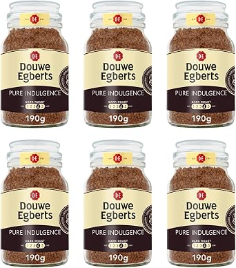 Douwe Egberts Pure Indulgence Dark Roast Instant Coffee 190g Pack of 6 Jars, Total 1.14kg