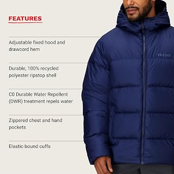 MARMOT mens Guides Down Hoody - Down Filled, Water Resistant, Puffer Jacket With Hood,