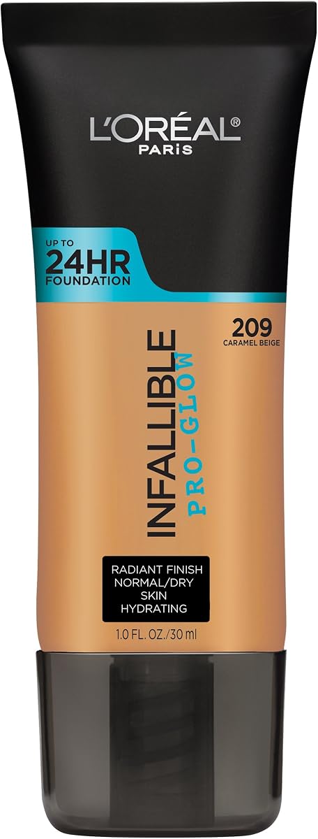 L'Oreal Paris Makeup Infallible Up to 24HR Pro-Glow Foundation, Caramel Beige, 1 fl oz.