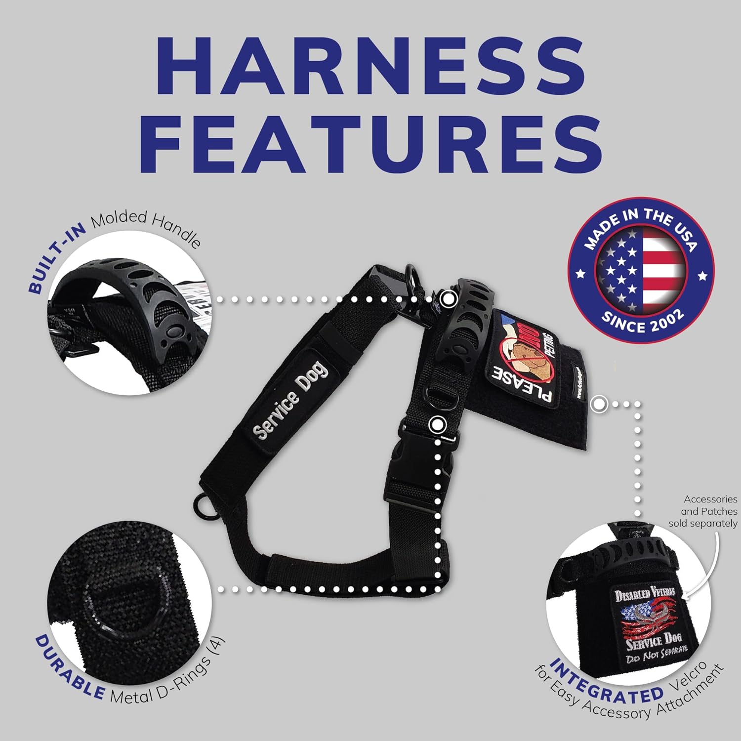 ActiveDogs No Pull Service Dog Vest Harness Adjustable Strap - Tactical Dog Harness M/L 22"-32" w/Front D-Ring Quick Release Buckle + Back Patches Plate - Tactical Dog Harness Service Dog Vest