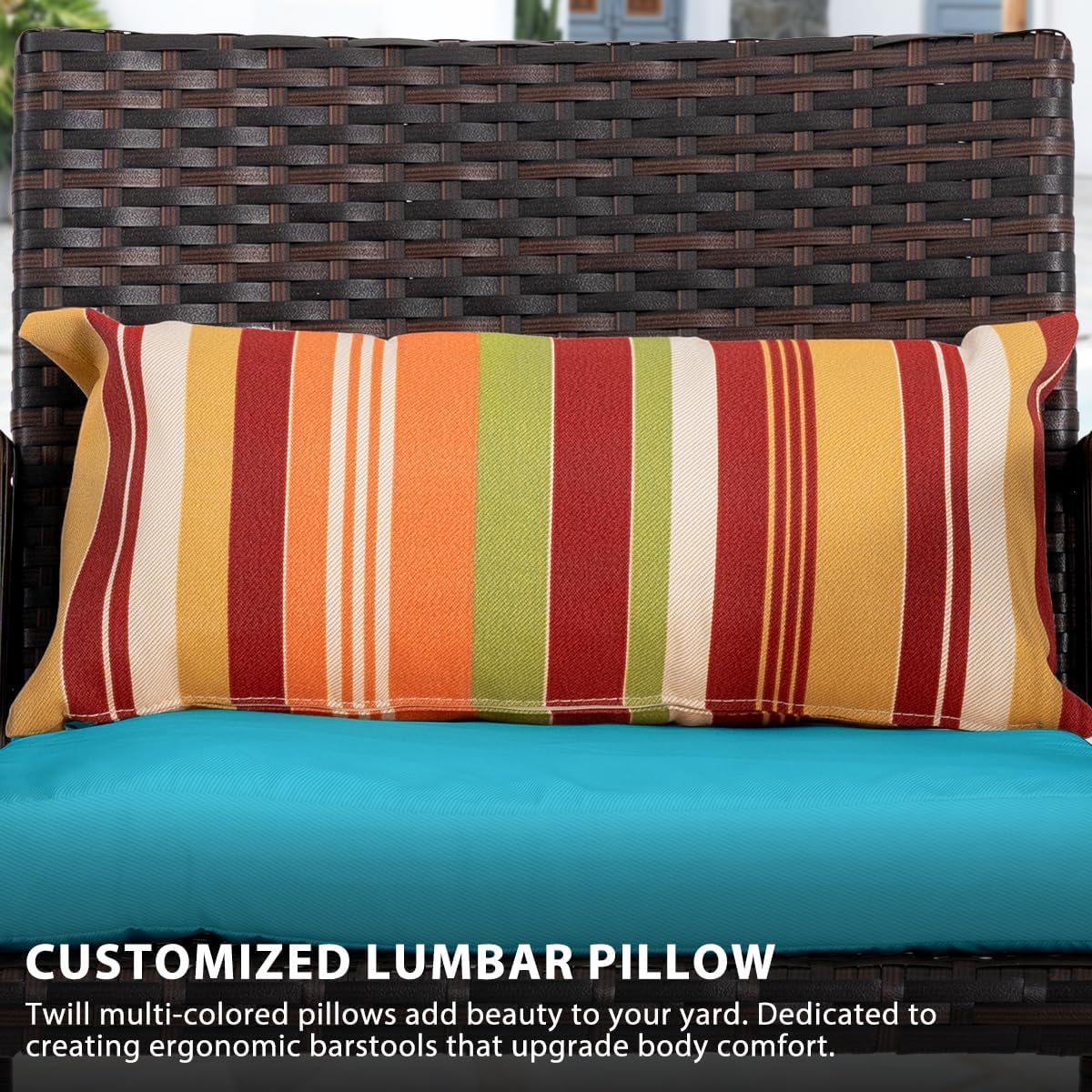 Sundale Outdoor Wicker Bar Stools Set of 4, Patio Counter Height Rattan Rope Stools with Back Rest, High Chair with Pillow & Cushion, All-Weather Armless Tall Pub Barstool (Brown & Blue, 4 Stools)