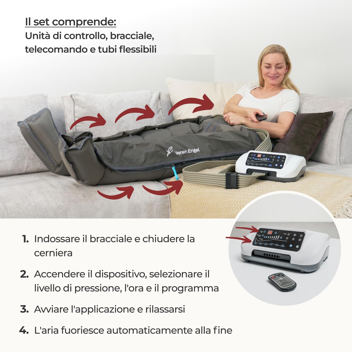 Venen Engel 6 Premium Recovery Boots 6 Programmi di Massaggio – Dispositivo per Disturbi Venosi e Linfatici – Trattamento della Cellulite – Complemento al Drenaggio Linfatico