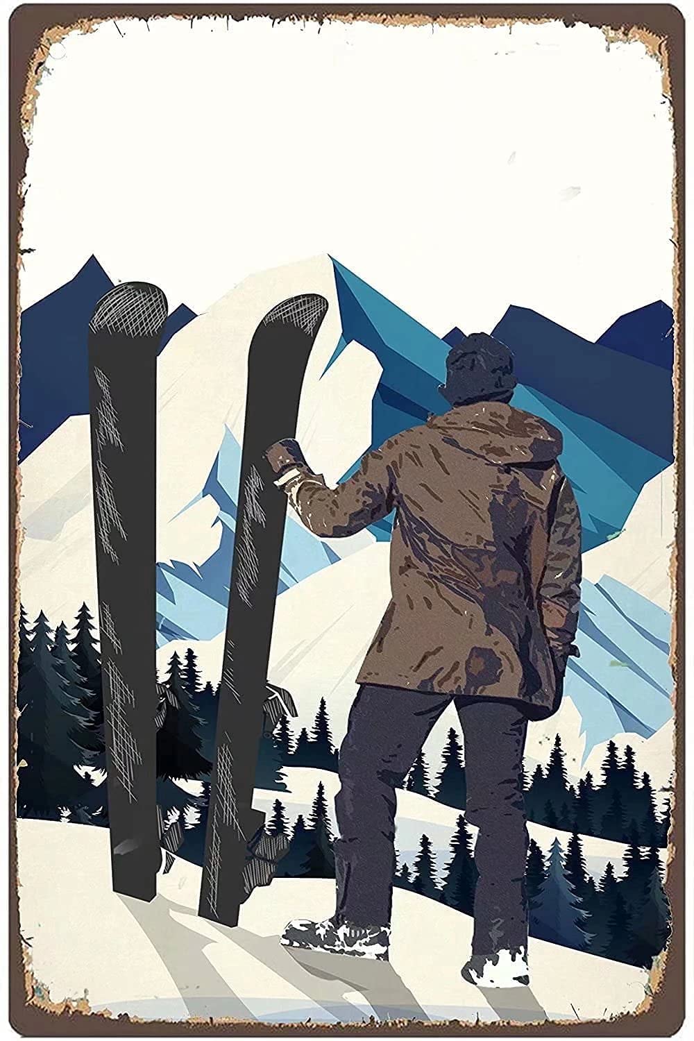 Tin Sign Ski Lovers Vintage Retro Collectible tin Sign Wall Decoration Poster Home bar Restaurant Garage Cafe Art Metal Sign Gift 12x8 Inch