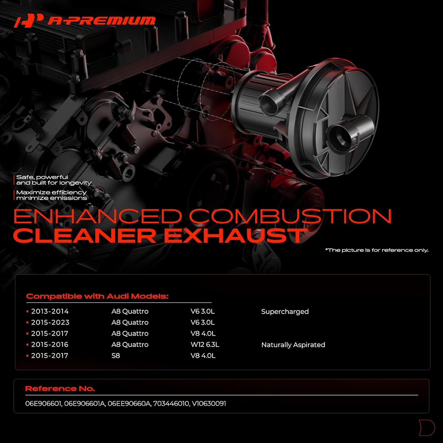 A-Premium Secondary Air Injection Smog Pump Compatible with Audi A8 Quattro 2013-2023, S8 2015-2017