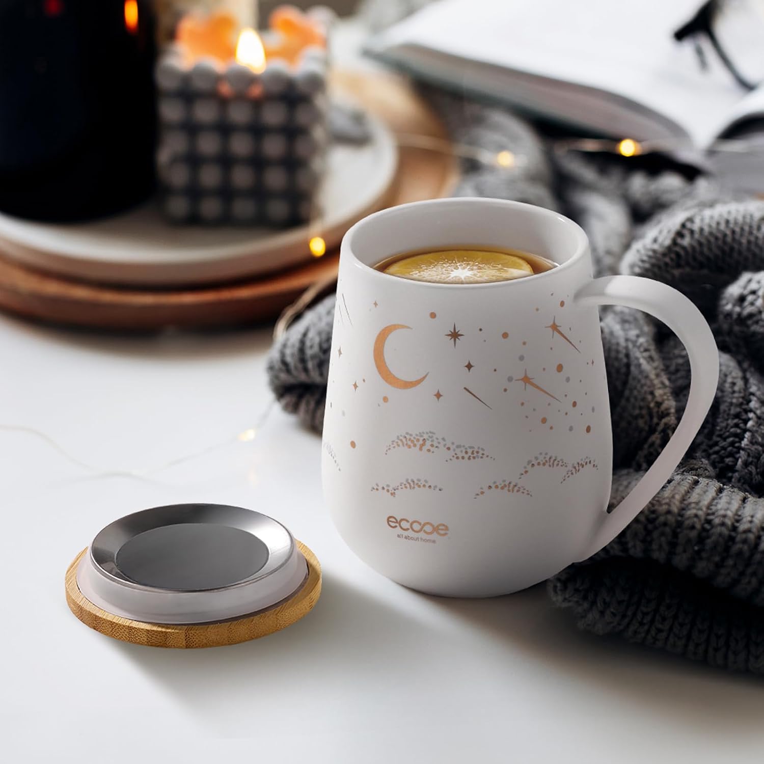 ecooe Tea Infuser Mug 20.3oz Ceramic Tea Cup with Infuser and Lid (White)
