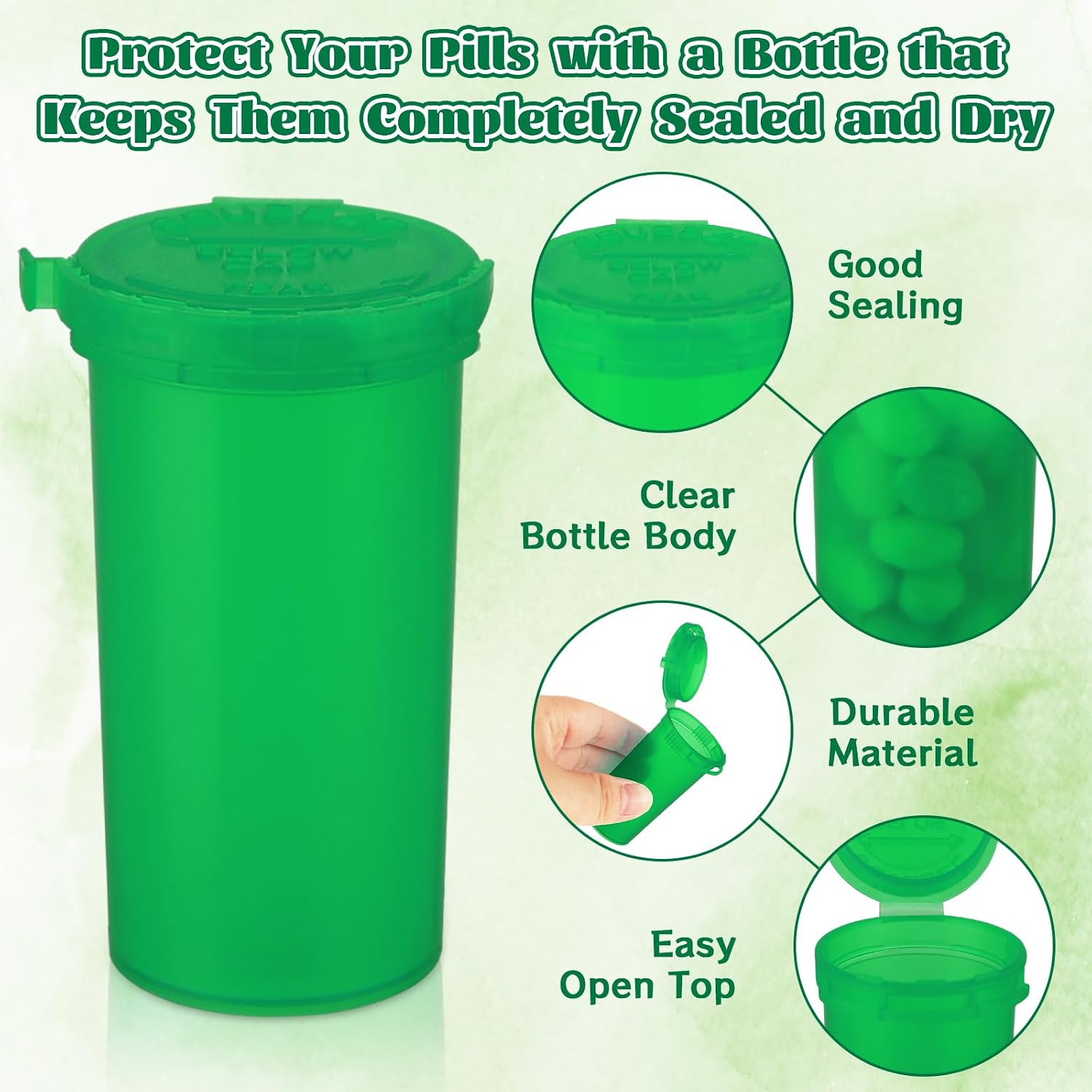 WOPPLXY 100 Pcs Plastic Empty Prescription Vial, 13 Dram Pill Bottles, Waterproof Airtight Joint Pill Bottles with Pop Top Caps Medicine Container for Pills, Crafts, Candy, Supplements and More(Green)