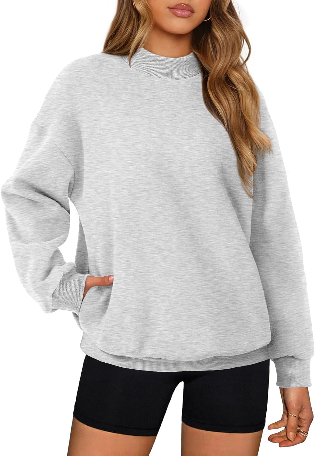 GKBK Womens Cotton Fleece Sweatshirts Oversized Turtleneck Pockets Tops