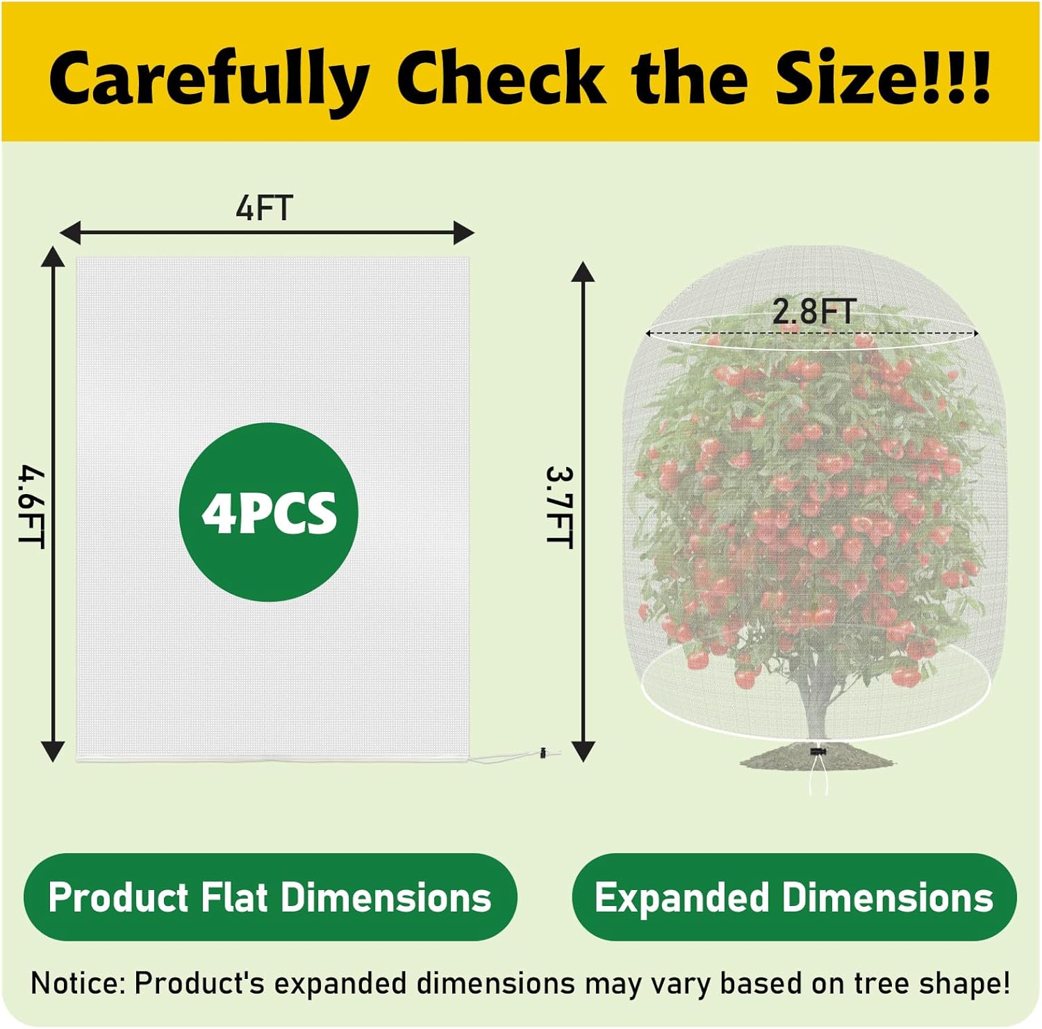 Evoio 4 Pcs Garden Plant Fruit Tree Bird Netting Protection Blueberry Bushes Netting Covers Bags with Drawstring, 4 x 4.6 ft Shrubs Bush Tomato Strawberry Berry Barrier Mesh Cover Net Protector