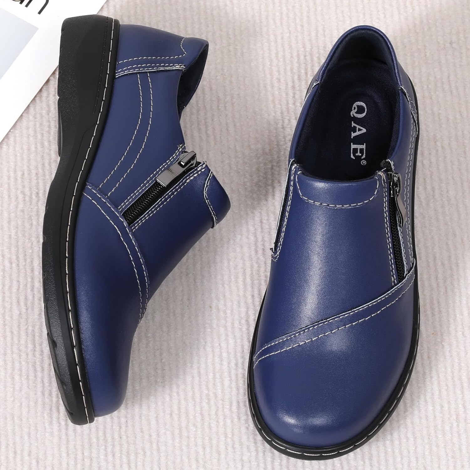 QAE Loafers for Women Comfort Women's Penny Loafers with Zipper Orthopedic Lightweight Slip-On Flats Casual Work Dressy Walking Business Shoes - Image 7