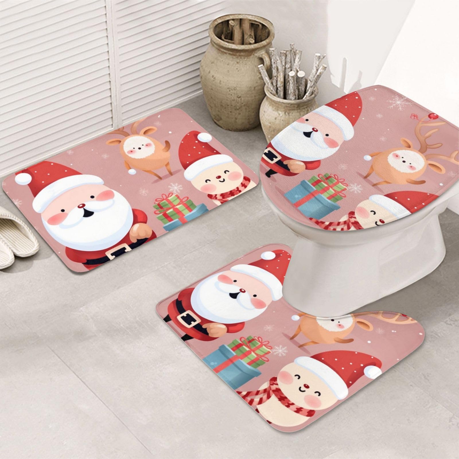 Tapis de bain ultra absorbant OUSIKA lot de 3 avec envers antidérapant et découpe en U ergonomique