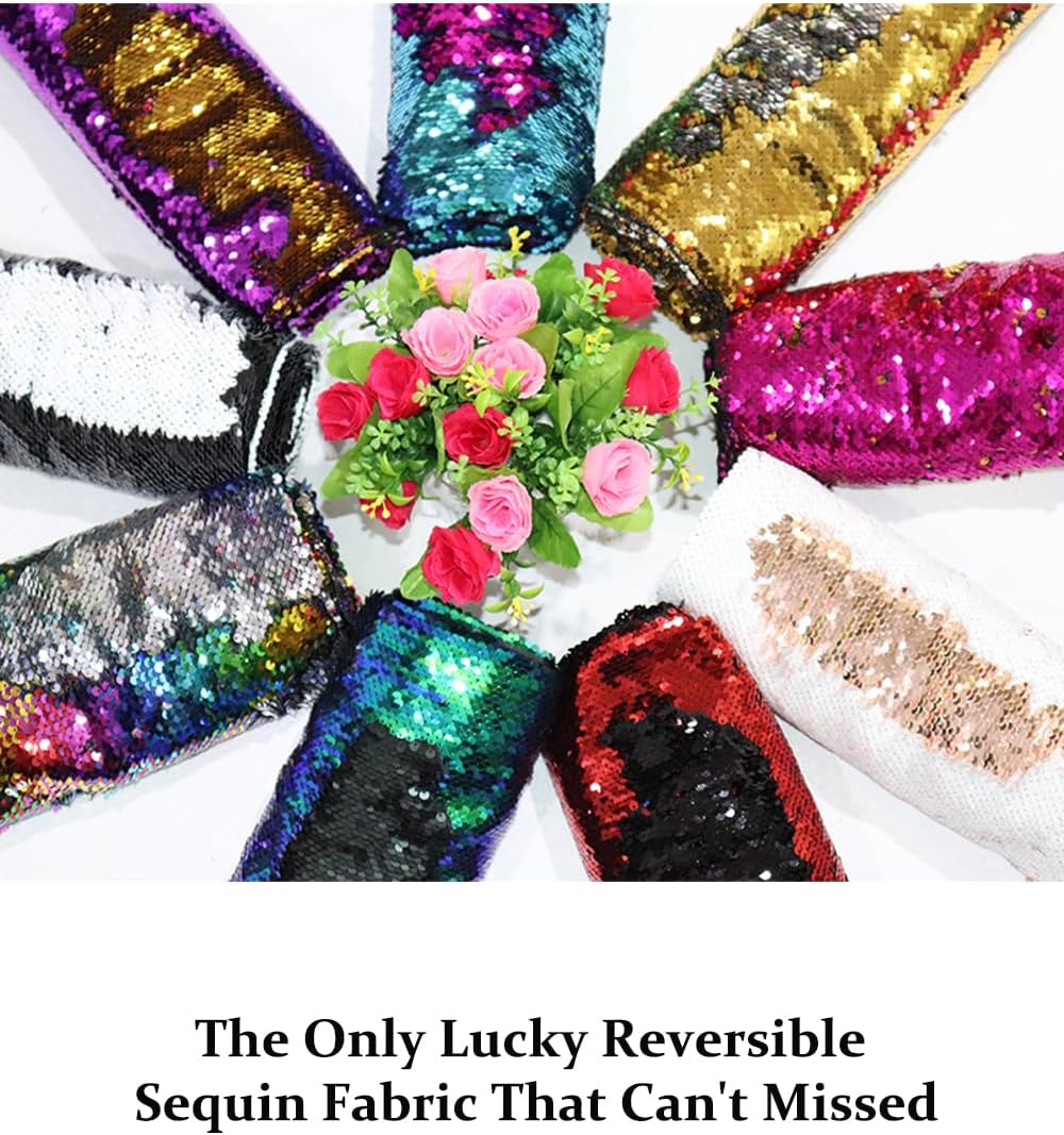 DUOBAO Reversible Sequin Fabric by The Yard Green to Black Flip Sequins Mermaid Reversible Two Color Change Sewing Sequence Fabrics for DIY