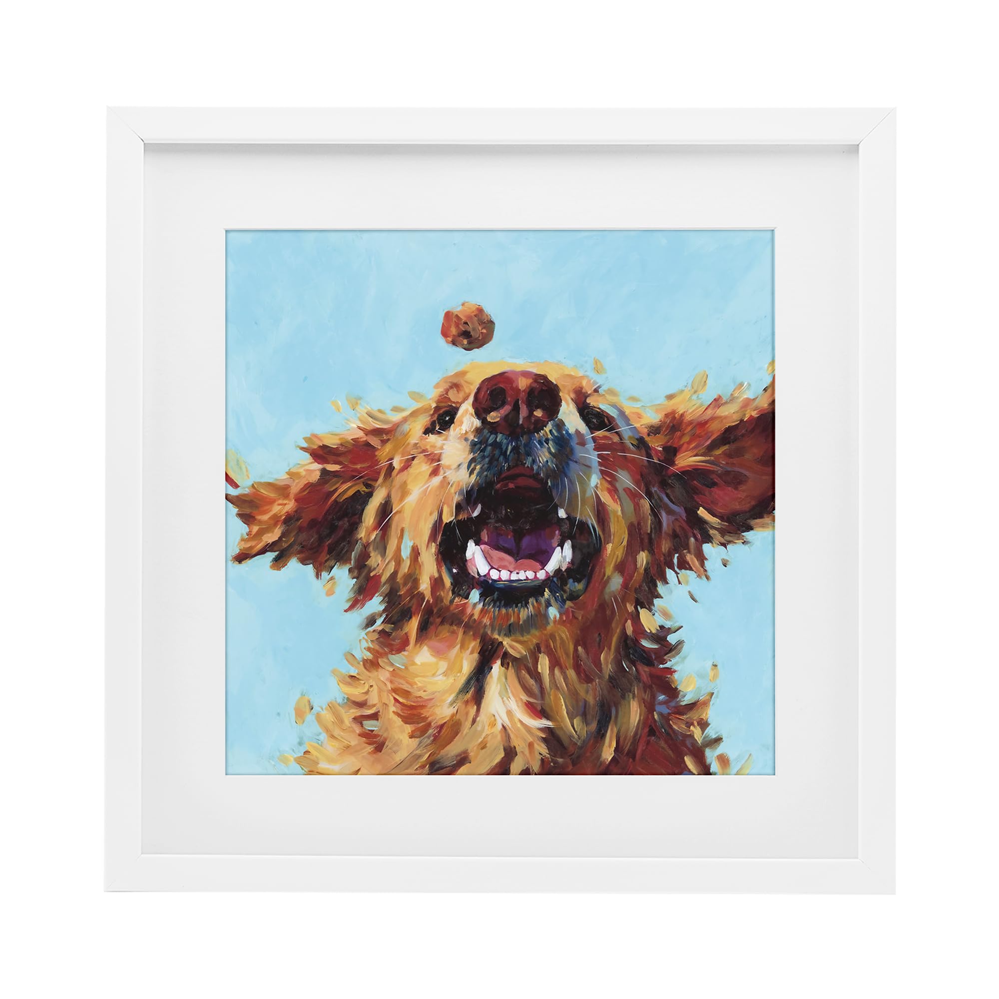 Stupell Industries Coastal White (Textured) Loyal Dog Playful Animal Print, 16 X 16 Inch Framed Print Under Glass