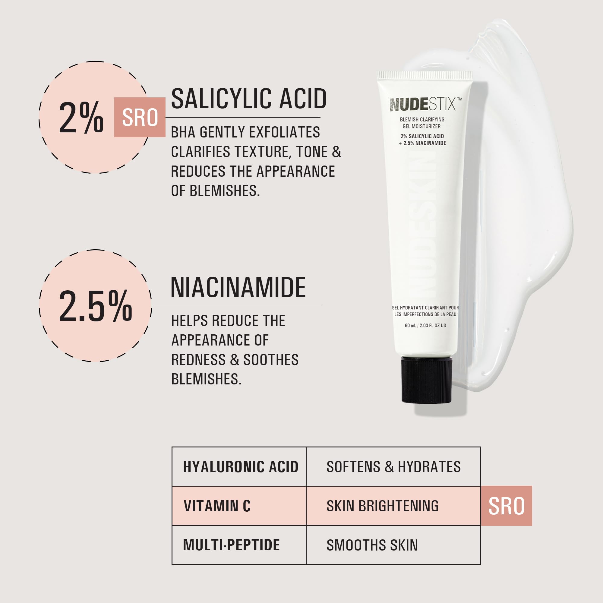 Nudestix Blemish Clarifying Gel Moisturizer – Lightweight Salicylic Acid Acne Treatment with Niacinamide, Cica & Hyaluronic Acid | Hydrating, Vegan Daily Face Moisturizer for Clear, Balanced Skin